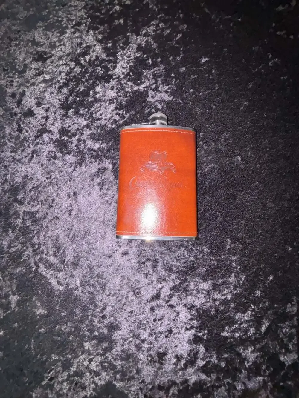 Crown Royal Brown Leather Wrapped Stainless Steel Hip Flask